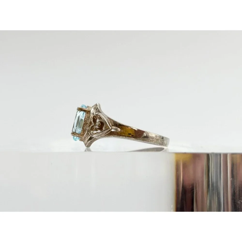 Aquamarine Semi-Precious 925 Solitaire Heart Sterling Silver Vintage Ring - sz 5